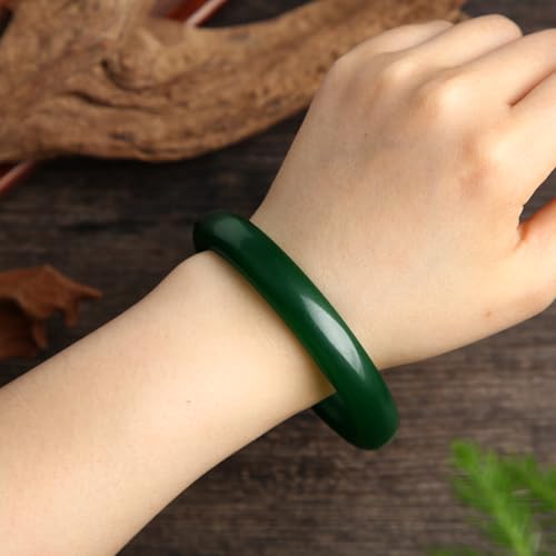 Landical 2.4'' Natural Jade Bracelet for Women Jade Bangle Bracelets with Box Good Luck Bangle Jewelry Gift for Mother - color: Dark Green