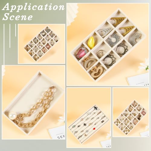 2Pcs 5 x 8.3 Inch Jewelry Box Tray Velvet Jewelry Drawer Insert Antique White 18 Grids Divided Stackable Necklace Storage Container Dresser Drawer Case for Earring Rings Display Showcase - style: White 18 Grids