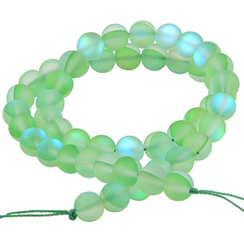 Matte Aurora Crystal Glass Beads Gemstone 8MM Green Frosted Glitter Shining Mermaid Round Loose Beads Frosted Moonstone for Jewelry Making - color: green, size: 8mm