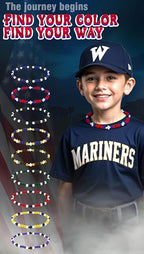 Beaded Baseball Necklace | Adjustable Sports Rope Chain with Baseball Cross Charm - Great Baseball Drip Gift for Players and Fans - color: Light Blue-Red-Wht