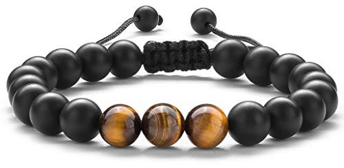 Hamoery Men Women 8mm Tiger Eye Stone Beads Bracelet Elastic Natural Stone Yoga Bracelet Bangle - color: Matte Tiger eye-21018