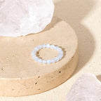 NLIEO Natural Gemstone Stretch Beaded Rings for Women Stackable Dainty Elastic Crystal Rings Jewelry - style: Moonstone