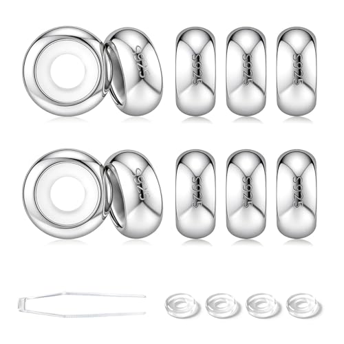 GW Stopper Charms 925 Sterling Silver Round Rondelle Spacer Beads with Exquisite Velvet Bag for Charm Bracelets for Women - color: Silver-10PCS