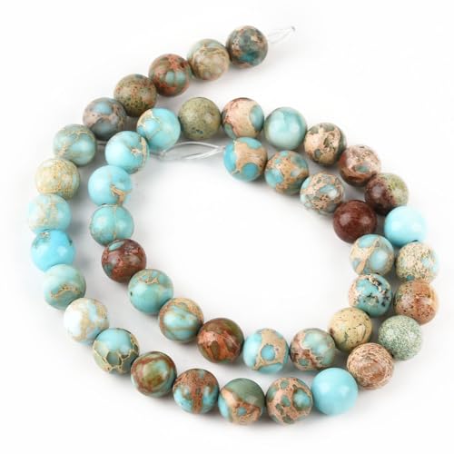 8mm Turquoise Blue Sea Sediment Imperial Jasper Round Gemstone Natural Stone Loose Beads for Jewelry Making Design Crafts 45 Pcs 15 Inch - color: Turquoise Blue, size: 8mm