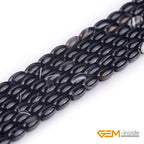 GEM-Inside 4x6mm Natural Black Botswana Onyx Agate Stone Semi Precious Rice Olive Oval Chakras Beads for Jewelry Making DIY Handmade Craft Supplies 15" - size: Black-4x6mm