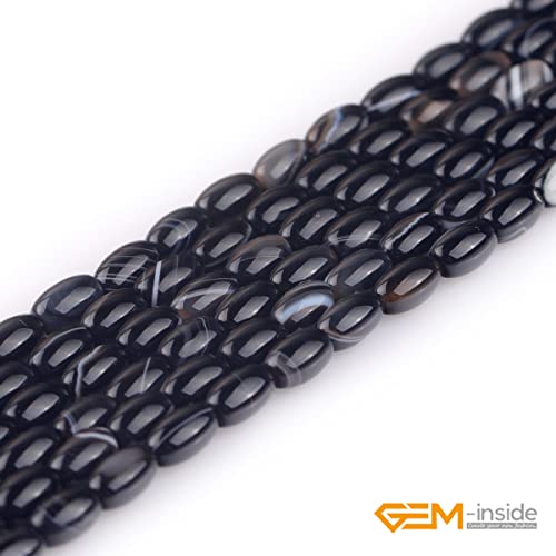GEM-Inside 4x6mm Natural Black Botswana Onyx Agate Stone Semi Precious Rice Olive Oval Chakras Beads for Jewelry Making DIY Handmade Craft Supplies 15" - size: Black-4x6mm