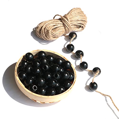 240Pcs Black Wood Beads 16mm for Craft Large Hole Wood Beads Hole:6mm (Black) - color: Black
