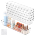 6 Pcs Large Clear Plastic Drawer Organizers Tray 12"x3" Storage Bins with 25 Pcs Non-Slip Pads for Makeup, Jewelries, Kitchen Utensils, Bathroom and Office - size: 12"x3"