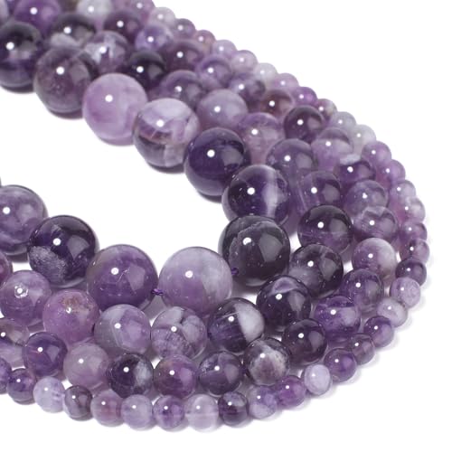 96pcs 4mm Amethyst Beads for Jewelry Making, Assorted Natural Loose Stone Beads for Bracelets Round Gemstone Bead Men's Bracelets Necklace，DIY Birthday Crafts Gifts with Adults - color: Amethyst, size: 4mm
