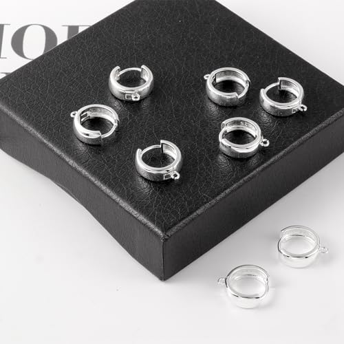 6Pcs 925 Sterling Silver Earrings Hooks Round Hoop Huggie Ear Hooks Hypoallergenic Sterling Silver Findings Dangle Earrings Leverback 14x5mm Wide Thick Huggie Hoop with Loop Supplies Jewelry Making - color: 6Pcs14x5mmHuggie_Silver
