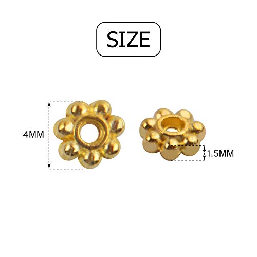 BronaGrand 500pcs Metal Daisy Spacer Beads 4mm for DIY Jewelry Making (Gold) - color: Gold