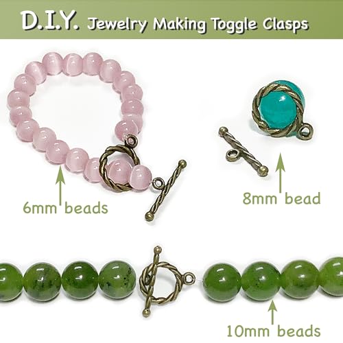 Heather's CF Toggle Jewelry Clasps – Durable Quality, Antique Twisted Brass Finish Toggle Clasps & Closures for Necklace, Bracelet & Charms – Ideal for DIY, & Jewelry Making – Small (Set of 100) - color: Twisted brass toggle clasp