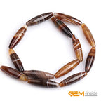 GEM-Inside 8x30mm Natural Brown Botswana Onyx Agate Stone Semi Precious Rice Olive Oval Chakras Beads for Jewelry Making DIY Handmade Craft Supplies 15" - size: Brown-8x30mm