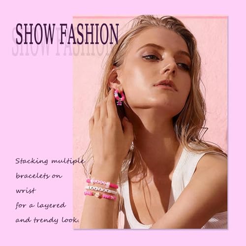 3500pcs Pink Clay Beads for Bracelets Making Kit, 6mm Heishi Polymer Flat Round Disc Clay Beads for Jewelry Making Pink - color: Pink