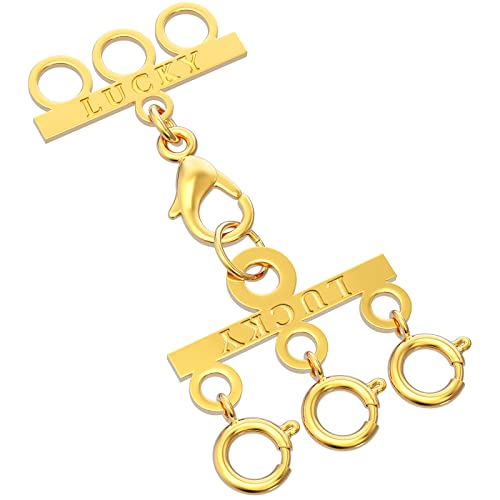 Necklace Layering Clasp, Gold and Silver Plated Necklace Connectors for Multiple Necklaces Seperator Clasp for Layered Look - color: Triple Gold