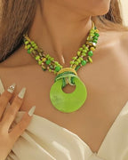 Coiris Shell Pendant Statement Strand Necklace for Women Boho Multi Beads Natural Stone Colorful Necklace Bohemian Handmade Chunky Shell Beaded Collar Jewelry for Women - color: Green