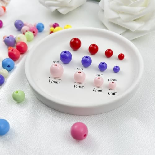 400Pieces 8MM Acrylic Round Beads Round Acrylic Balls Chunky Beads Smooth Spacer Plastic Pastel Beads Craft Beads for Necklace and Bracelet Making Crafting Supplies(176-white) - color: 176-white, size: 8MM