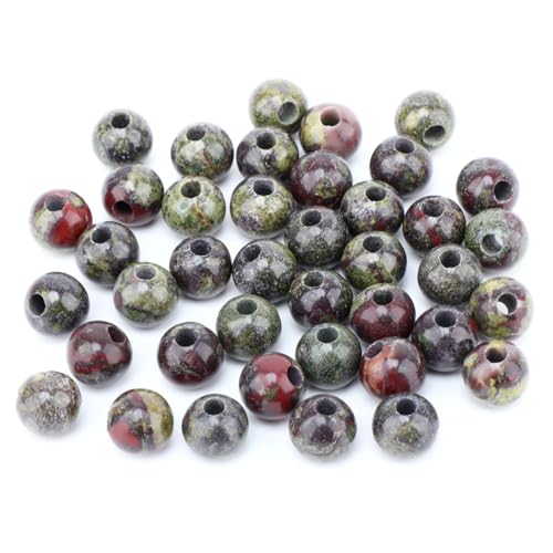 AD Beads Big Hole 2.5mm Natural Gemstone Beads – 6mm 8mm 10mm Round Loose Beads for Jewelry Making, Weaving, and Leather Cord (African Bloodstone, 8mm 40pcs) - color: African Bloodstone, size: 8mm 40pcs