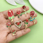 Sailanzi 20pcs Alloy enamel Valentine's Day series rose set Pendant Jewelry Making DIY Keychain Earrings Pendant Various Design Charms for Jewelry Making Bracelets Necklace (SN785) - color: SN785