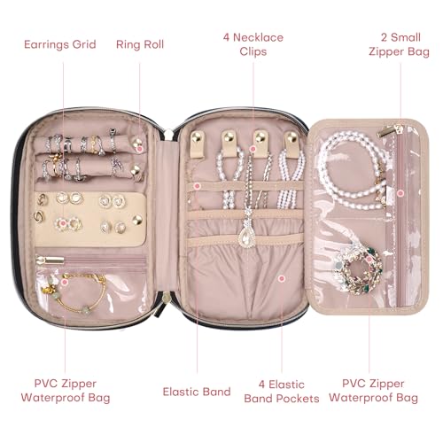 Jewelry Travel Case Organizer for Necklaces, Earrings, Rings, Bracelet, Watch, Soft Sided, Blue - color: Greyblue