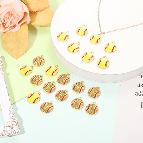 20PCS Sports Charms Enamel Basketball Baseball Pendant Charms for Jewelry Making Rhinestone Ball Game Softball Charms for Necklace Bracelet Earrings DIY Crafts - color: Set 8