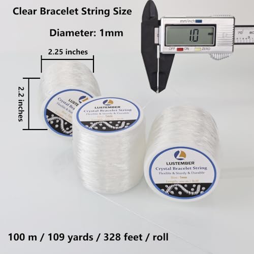 LUSTEMBER 1mm Stretchy Bracelet String, 3 Rolls Durable Elastic String, Clear Bead Cord for Bracelets, Necklaces, Beading, and Jewelry Making (300 m) - size: 1mm
