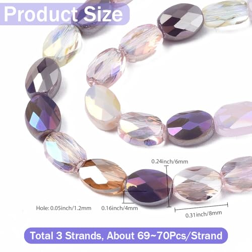 1 Box 210PCS Purple Flat Oval Glass Beads with Holes Faceted AB Color Plated Sparkle Spacer Loose Lilac Electroplate Bead Charm for Jewelry Making Necklace Bracelet Earring Diy Craft Supply - color: Purple