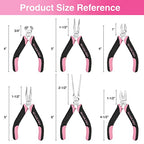 WORKPRO 6-Piece Mini Pliers Set, Needle Nose, Long Nose, Bent Nose, Diagonal, End Cutting and Linesman, for Crafts Work, Electronic Repair, with Pouch - Pink Ribbon - color: Pink