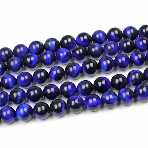 MJDCB Stone Beads 8mm 43pcs Round Sapphire Blue Tiger's Eye Loose Gemstone Bead Charms for Jewelry Making Bracelet Necklace Earring Pendant - color: Sapphire Blue Tiger's Eye, size: 8mm