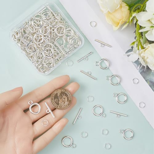 1 Box 60 Sets Bracelet Toggle Clasps and Closures Toggle Jewelry Clasps Alloy Silver t-Bat Connector Clasp with Open Jump Rings for Jewelry Making Necklace Bracelets Supplies Craft DIY - style: Style 4