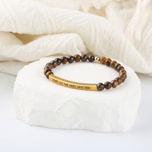 INSYOHO Dont Let the Hard Days Win Bracelet – Inspirational Healing Crystal Bracelet for Women & Men, Agate & Amethyst Beaded Adjustable, Motivational Gift for Stress Relief & Positivity - color: Golden Tiger Eye