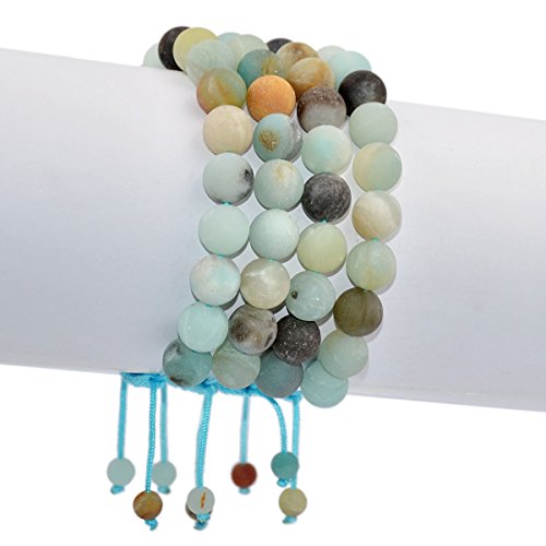 AD Beads Natural 10mm Gemstone Bracelets Healing Power Crystal Macrame Adjustable 7-9 Inch - color: Matte Amazonite