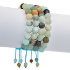 AD Beads Natural 10mm Gemstone Bracelets Healing Power Crystal Macrame Adjustable 7-9 Inch - color: Matte Amazonite