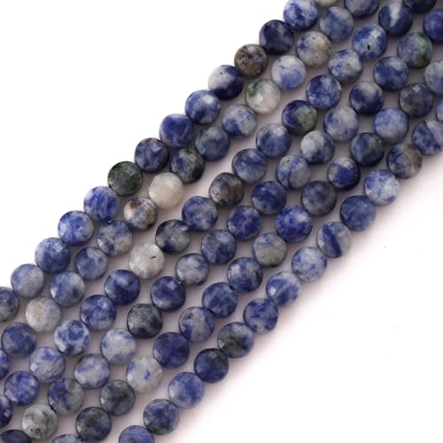 6mm Faceted Natural Blue White Sodalite Stone Beads Coin Disc Gemstone Spacer Beads for Jewelry Making DIY Bracelet Necklace - color: Blue White Sodalite