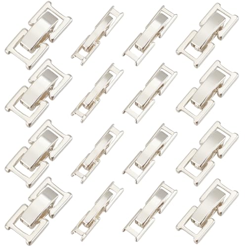SUNNYCLUE 1 Box 4 Sizes 16Pcs 16mm Silver Foldover Clasp Brass Fold Over Clasps Bulk White Metal Plated Links Fasten Extender Folding Clasps for Jewelry Crafts Bracelets Necklaces Supply Women