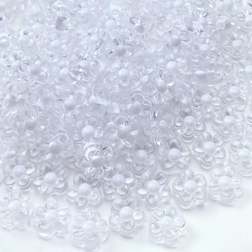 150Pcs Acrylic Flower Beads Candy Color Transparent Plastic Pastel Spacer Beads with Hole for DIY Crafts Wind Chimes Suncatcher Necklaces Bracelets Earrings Jewelry Making(White) - color: White