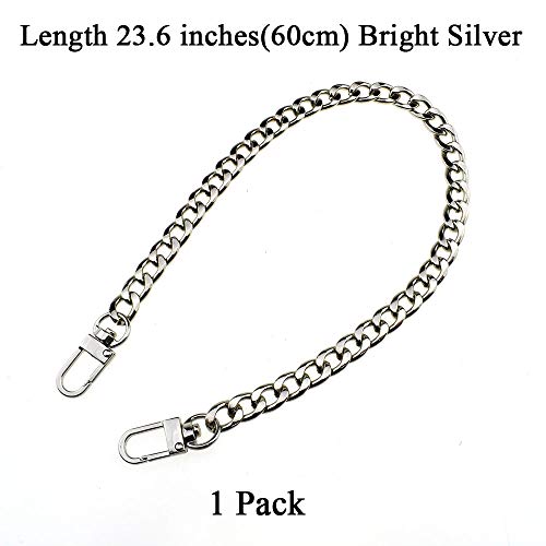 HAHIYO Silver Metal Purse Strap 23.6 inches Modern Style Flat 0.4' Wide Extra Thick 2.4mm Lobster Clasp Shoulder/Cross Body Handbag Clutch Replacement 1 Pack - size: Bright Silver 23.6 Inches