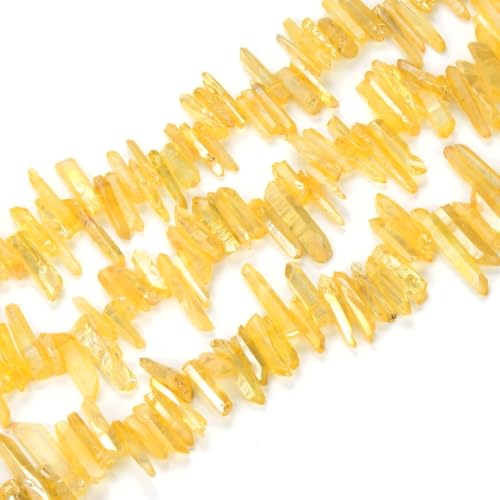 Adabele 15 Inch Natural Raw Healing Crystal Quartz Gemstone Loose Beads Small Drilled 15 Inch Topaz Yellow AB Titanium Coated Chakra Gem Stone Drop Stick GA11 - color: Topaz Yellow Ab, size: Small Size (15 Inch/1 Strand)