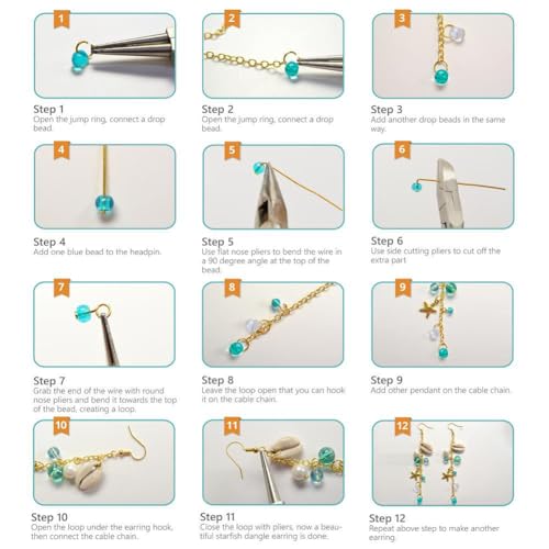 SUNNYCLUE 1 Box 8 Pair Starfish Cowrie Shell Dangle Earring Making Kit Jewelry Making Supplies Beading Starter Kits for Beginner Adults, Fish Hook, Ocean Beach Theme, Instruction - color: Silver Ocean Earrings
