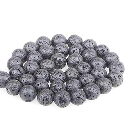 Bymitel 90 pcs Natural Genuine Real Round Loose Stone Beads Gemstone Spacers for Charm DIY Jewelry Making 15.5" per Strand 4mm (Black Volcanic Lava, 4mm) - color: Black Volcanic Lava, size: 4mm
