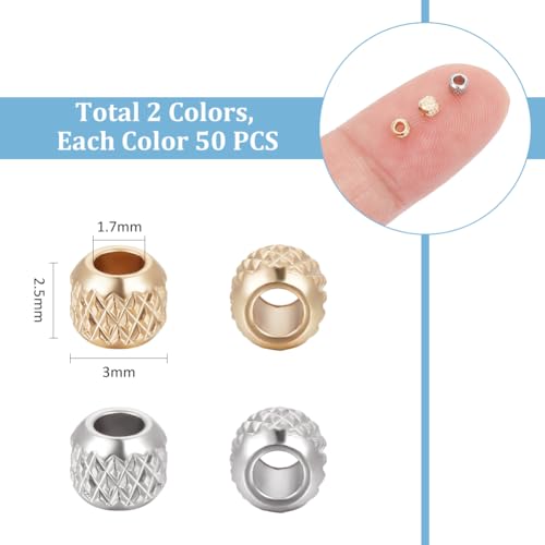 UNICRAFTALE 100Pcs 2 Colors Stainless Steel Rondelle Beads Golden Texture Spacer Beads Metal Stopper Loose Bead Rondelle Seamed Beads for DIY Bracelet Necklaces Jewelry Making - color: Golden and Stainless Steel Color