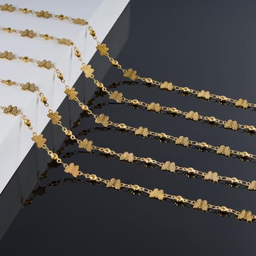 KYUNHOO 13FT/4M Gold Plated Jewelry Chains for Crafts Making Textured Butterfly Chain Link Satellite Bead Stainless Steel Necklace Bulk Jewelry - color: Butterfly Gold