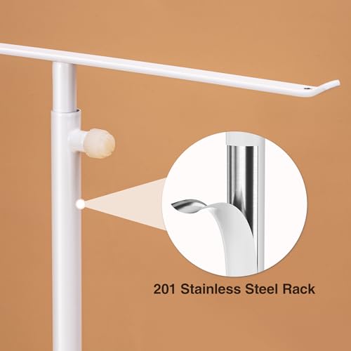 White Necklace Holder Jewelry Organizer Stand – Adjustable Height T‑Bar Jewelry Display with White Marble Base, Necklace & Bracelet Holder, Countertop Jewelry Tree - color: White