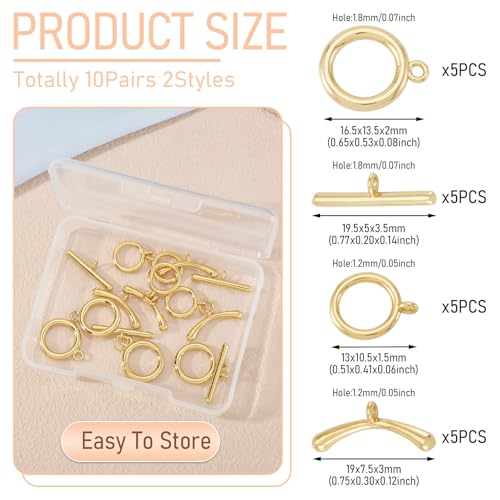18K Gold Toggle Clasps 2 Sets Oval Jewelry Clasp Bracelet Closure Clasp Fastener IQ End Connectors for DIY Necklace Bracelet Earring Jewelry Making - color: 18K Gold Plated-2 Styles