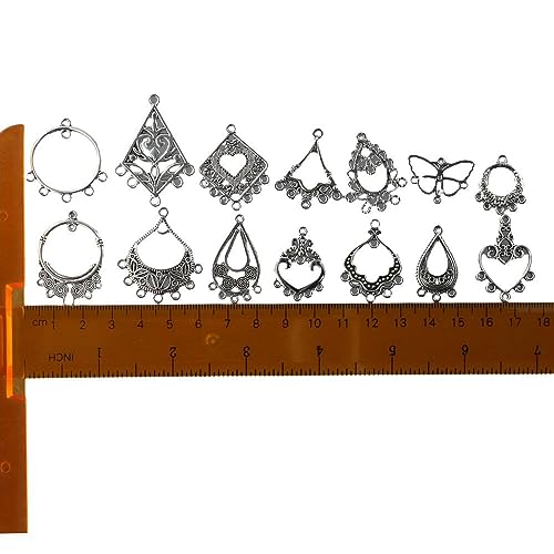 60Pcs Tibetan Antique Silver Dangle Chandelier Component Links,15 Styles Alloy Earrings Connector Charms,Hollow Charms Connectors for Jewelry Making