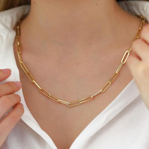 GTVOODX Chunky Paperclip Chain Roll Gold Filled 4 Meters Stainless Steel Handmade Paper Clip Link Chains Spool Bulk for Women Jewelry Making with Lobster Clasps Jump Rings - color: Gold Thick Paperclip Chains