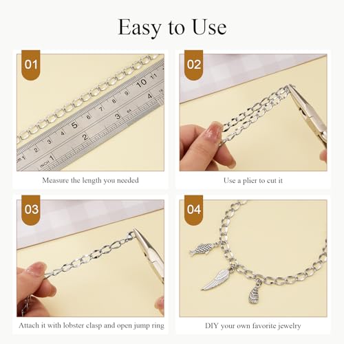 Jabogrii 5 Meters Oval Lip Jewelry Making Chains Silver Stainless Steel Chain with Lobster Clasps and Jump Rings for Jewelry Making - color: Oval Lip Silver