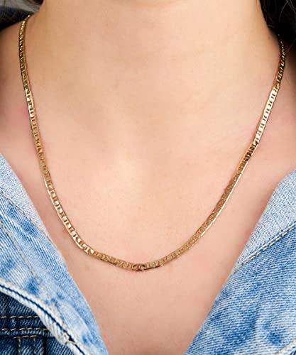 Barzel 18K Gold Plated Mariner Chain Necklace for Women, Flat Marina - Made in Brazil - color: 3.5MM Gold, size: 22 Inches