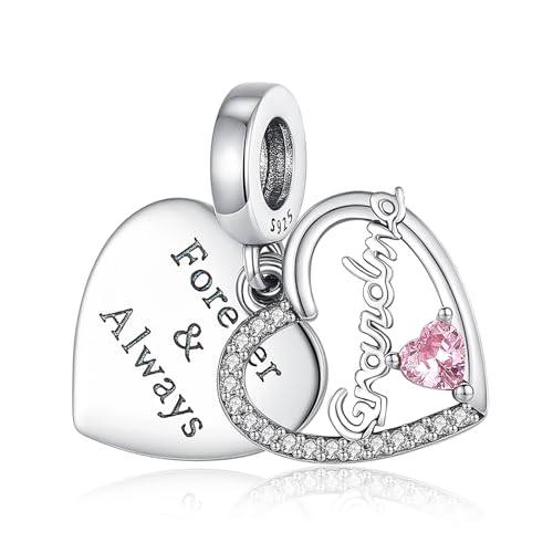 925 Silver Charms Pendants For Pandora Bracelet Golden charms Bead Safety Chain Clip set Heart Flower Animal Beads Family, Mom, Friend, Daughter, Birthday, Jewelry Gift - style: G-Forever Love Grandma Dangle