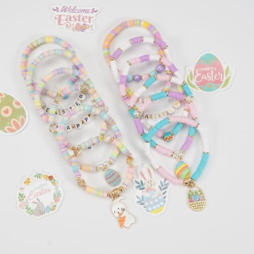 Twinfree Bohemia Beaded Bracelet for Women, Polymer Clay Stretch Bracelets - color: color 40